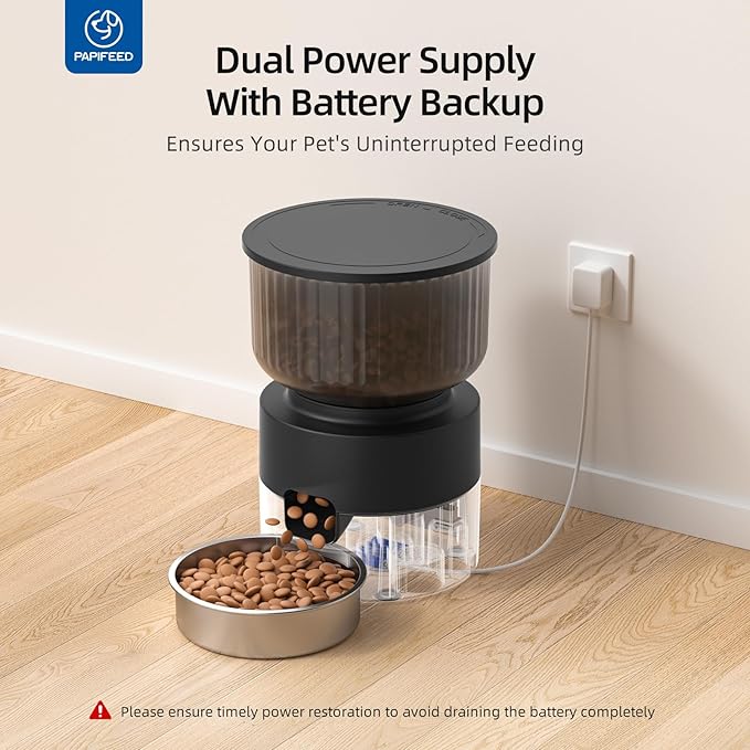 PAPIFEED Automatic Cat Feeder and Water Fountain, 3L/12 Cups 2.4G WiFi Pet Feeder with Stainless Steel Bowl, Smart APP Control for Remote Feeding, 1-12 Meals Per Day, Detachable for Easy Clean (Black)