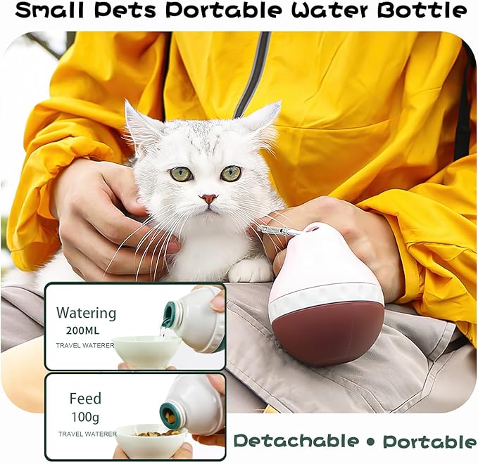 Dog Travel Water Bottle Detachable Bowl Leak Proof Portable ，Silicone Bottle Body，Collapsible and Suitable for Small Pets for Outdoor Walking, Hiking, Travel (Pink, 200ml)