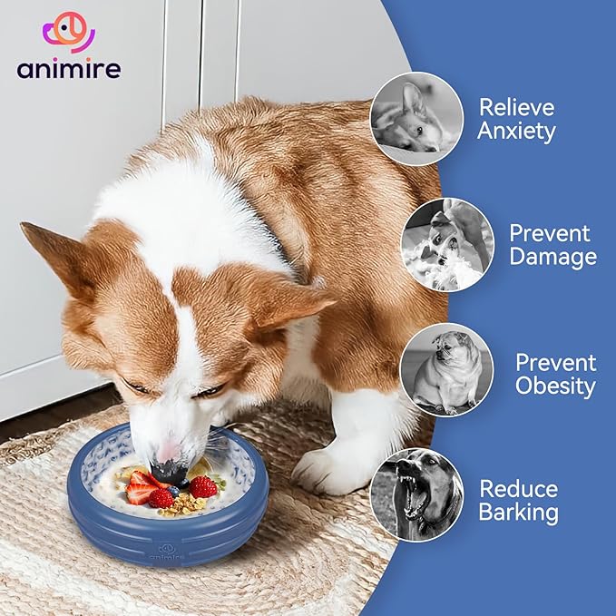 Dog Lick Bowl, Animire Freeze Lick Mat for Dogs, Non-Slip Slow Feeder Licking Bowl Enrichment Treat for Distraction Anxiety Relief, Food Grade Silicone, Dishwasher Safe(Dark Blue,XL)