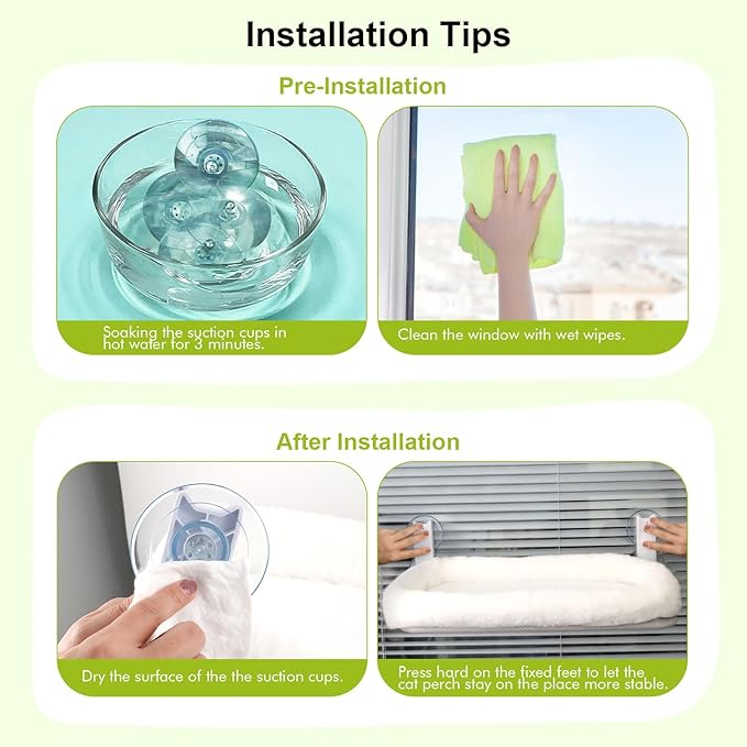 Cat Window Perch, Cordless Cat Hammock, Foldable Cats Window Bed for Large Cats with 4 Strong Suction Cups, Solid Metal Frame and Removable Cushion Bed Cover