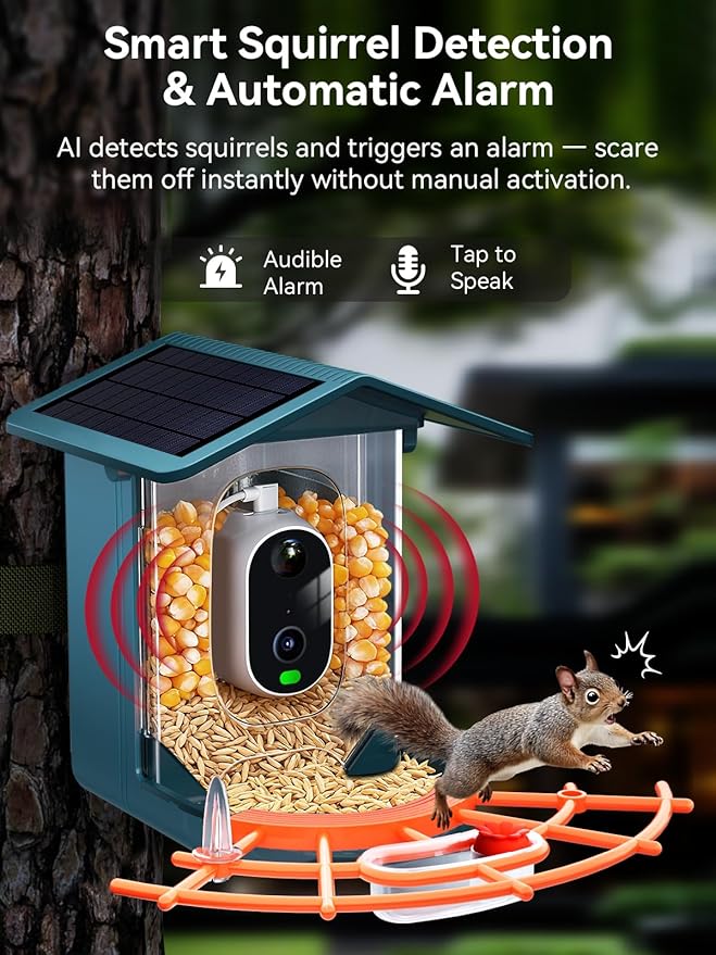 outinput 2.5K Smart Bird Feeder with Camera Solar Powered, AI Bird Species Identification, Squirrel Proof, Real-Time Video Notifications, Weatherproof, Ideal Gift for Family and BirdLovers, Navy Blue