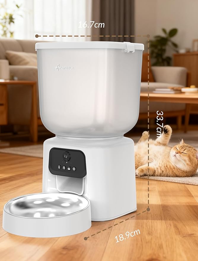 Automatic Cat Feeder with Camera, 4L Timed Cat Food Feeder,2-Way Audio & App Remote Control,Desiccant Bag,Auto Pet Dispenser for Cats and Dogs
