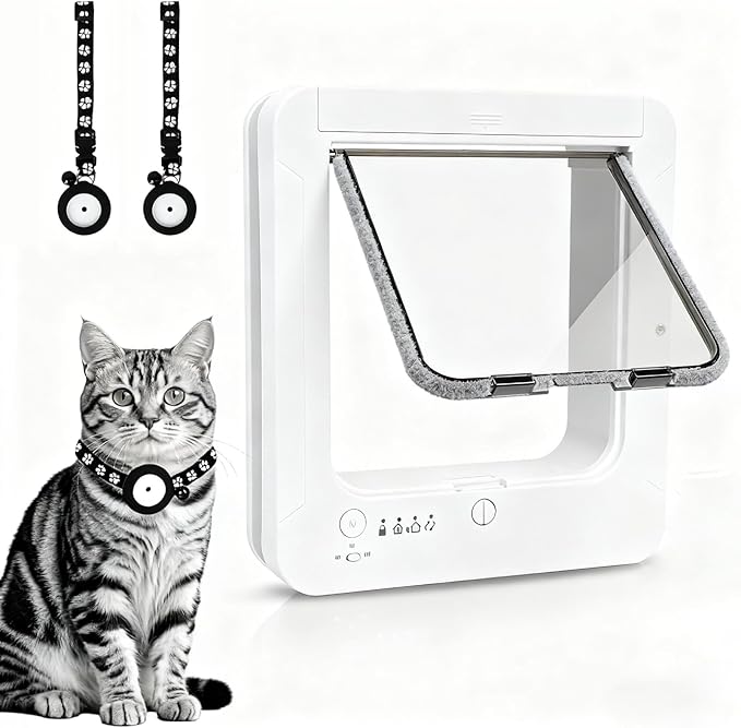 Dpofirs Smart Cat Door with Collar Sensor, Dual Entry and Exit Options, Easy to Clean Pet Door, Automatic Opening Cat Door for Interior & Exterior, Flap Opening is 7.48’’ (H) by 8.07'' (W)