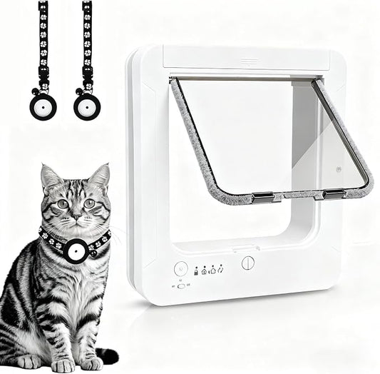 Dpofirs Smart Cat Door with Collar Sensor, Dual Entry and Exit Options, Easy to Clean Pet Door, Automatic Opening Cat Door for Interior & Exterior, Flap Opening is 7.48’’ (H) by 8.07'' (W)