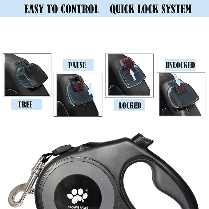 16 ft Retractable Dog Leash for Extra Large Dogs up to 130 lbs,Tangle-Free Nylon Tape,Black Dan24 XL
