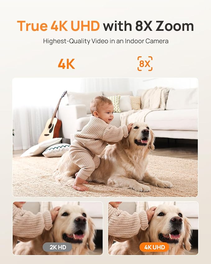 Anona 4K UHD Indoor Camera with 128GB SD Card, Pet/Dog/Baby Security Camera with Phone App, 360° Pan-Tilt, 2.4G/5G Wi-Fi 6, Auto-Tracking, Person/Pet/Baby Crying Detection, Privacy Mode, Two-Way Audio