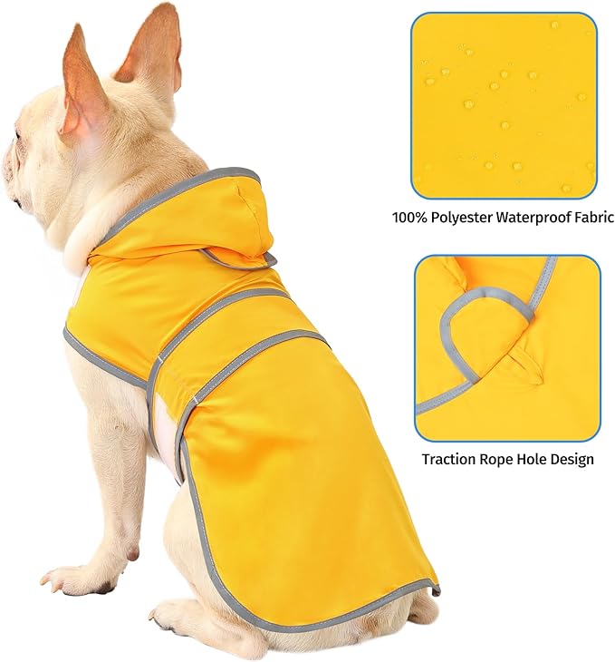 Dog Raincoats for Medium Dogs Waterproof Hooded Rain Jacket with Reflective Strips Leash Hole & Poncho Adjustable Fit (Yellow,M)