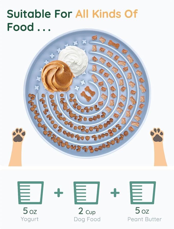 Slow Feeder Dog Bowls, Slowdown Bowl - Puzzle Silicone Dog Feeding Bowls with Suction Cups, Innovative Lick Mat, Healthy Eating, Dishwasher Microwave Safe, Mealtime Challenge, 7.5" x 1.3" Blue