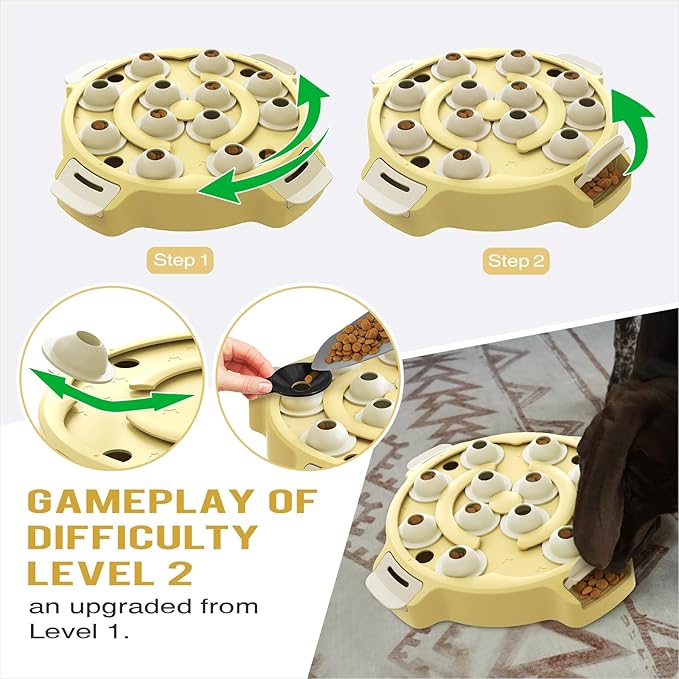 KADTC 2 Levels Dog & Cat Puzzle Toy - Beginner - Friendly Slow Treat Dispenser Puppy Interactive Enrichment Feeder Kitten Food Puzzles for Smart Indoor Cats Stimulating Toys Christmas & New Year Gift