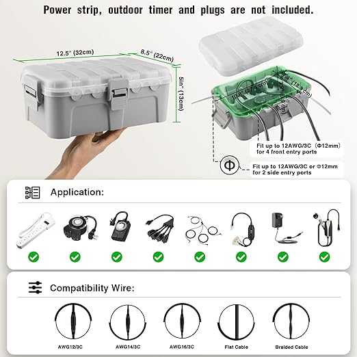 Flemoon Large Outdoor Electrical Box with Transparent Lid, IP54 Waterproof Box with Clear Cover, Weatherproof Extension Cord Cover for Photocell Light Sensor Timer, Power Strip, Outlet, Plug, Socket