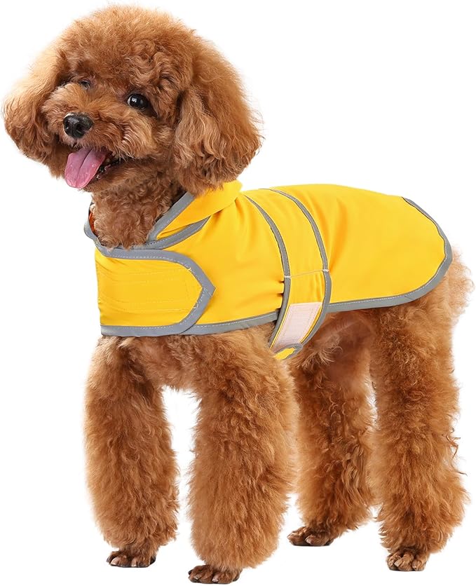 Dog Raincoats for Small Dogs Puppies Waterproof Hooded Rain Jacket with Reflective Strips Leash Hole & Poncho Adjustable Fit (Yellow,S)