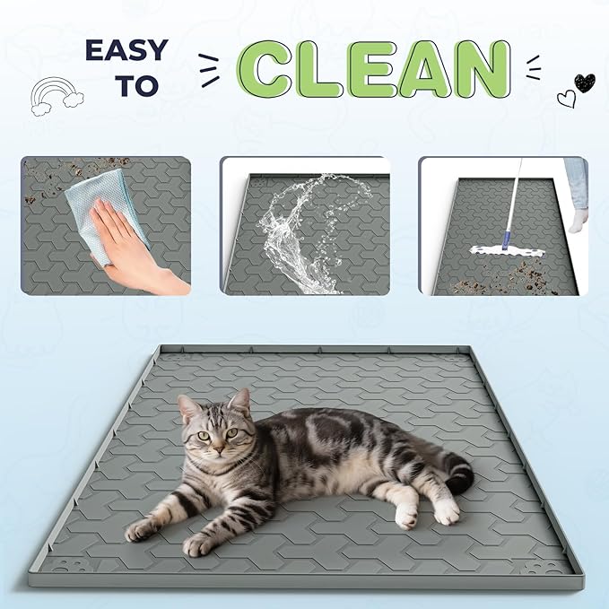 Silicone Cat Litter Mat for Litter Box - 34" X 22"Waterproof Urine - Proof Mat, Non - Slip Trapping Pad to Keep Floor Clean, Easy to Clean Cat Floor Mat（Deep Gray）