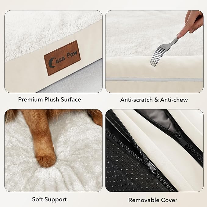 Orthopedic Dog Beds for Large Sized Dogs, Waterproof Egg Crate Foam Medium Dog Couch Beds for Crate 35x22Inch, Washable Pet Beds with Removable Cover and Nonskid Bottom, Beige