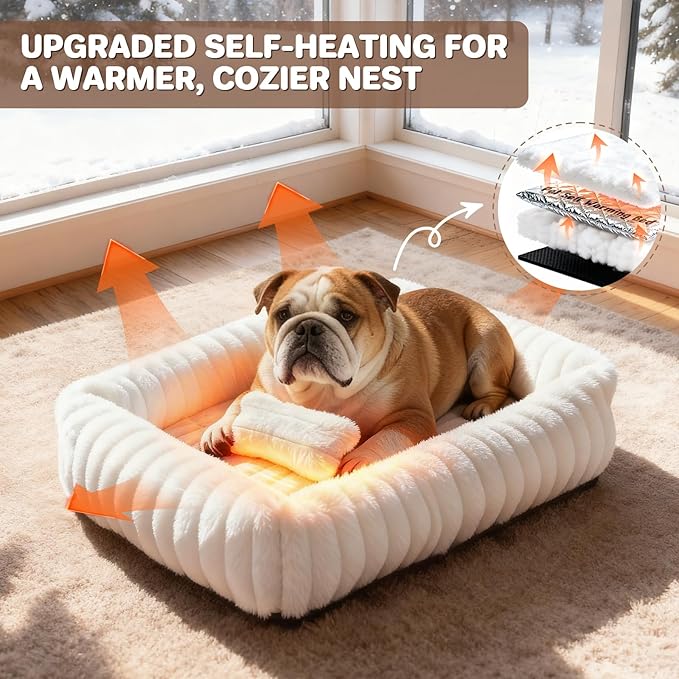 Dog Bed for Small Medium Size Dog, Washable Self Warming Dog Cat Beds for Indoor Cats Fluffy Rabbit Fur Pet Bed for Puppy and Kitten, Orthopedic Dog Cat Beds with Removable Cover & Anti-Slip Bottom