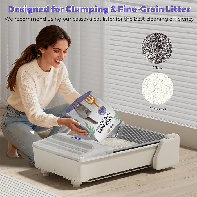 Self Cleaning Litter Box, 2025 Upgraded Open-Top Automatic Cat Litter Box for Multiple Cats, Weight Sensors Safety Protection/App Control/Odor Control/Easy Clean (White)