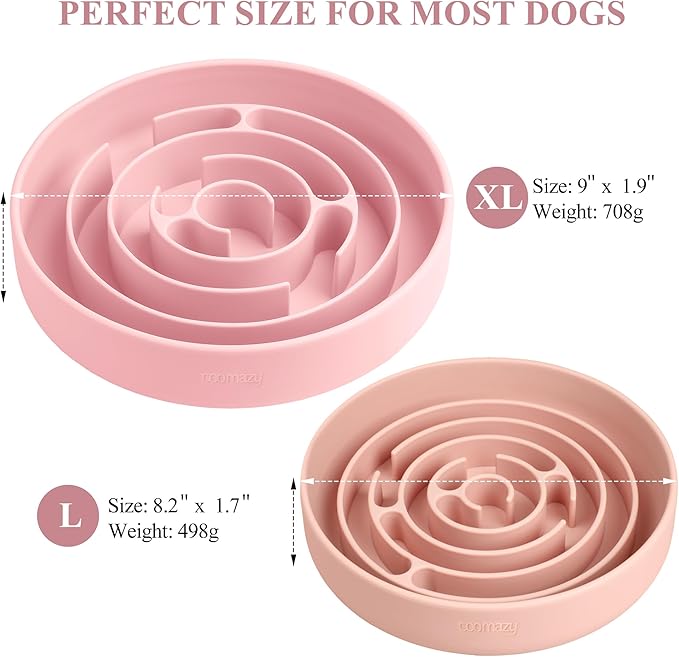 Coomazy Extra Large Slow Feeder Bowl, Silicone Dog Bowl with Suction Cups, Slow Feeder & Non-Slip Design, Boredom and Anxiety Reducer, Suitable for Large Dogs, Pink