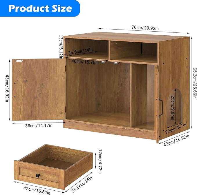 Cat Litter Box Enclosure Furniture Ultra-Large Wooden Hidden Litter Box,2-Door Storage Cabinet, 2 Drawers, 1 Air Vents,Litter Box Furniture Fit Most of Litter Box.