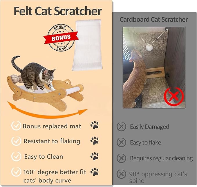 Cat Scratch Pad with Replacement Scratching Felt, Large Cat Scratcher Bed Hammock Lounge for Scratching Pad, Protects Furniture,Kittens Gifts