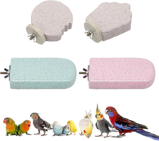 4PCS Bird Beak Grinding Stone,Parrot Cage Perch Stand Platform Foot Claws Trimmer Chewing Toys,Washable Cage Furniture for Small Medium Bird,Budgies, Parakeets, Cockatiels, Conures(Pumice)