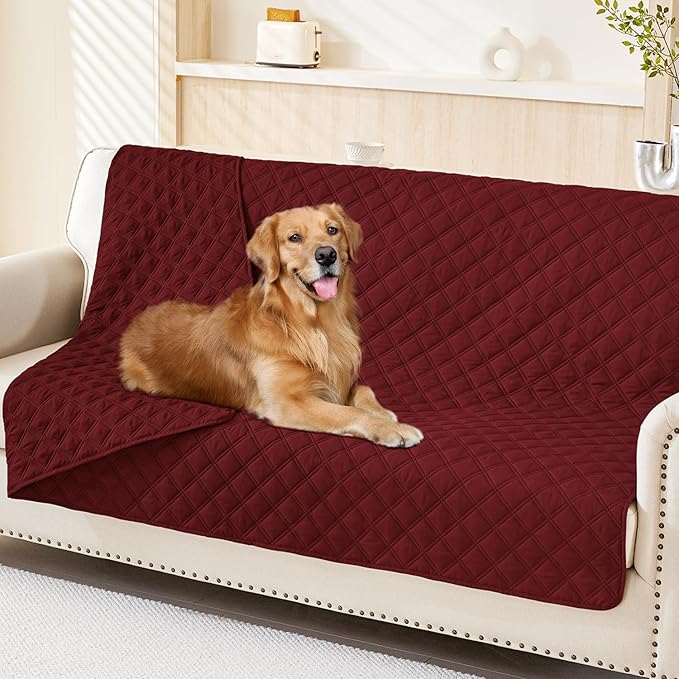 Smiry Waterproof Dog Bed Cover Pet Blanket, Soft Washable Dog Blanket for Furniture Bed Couch Sofa Reversible, Checkered (52"x82", Wine Red/Wine Red)