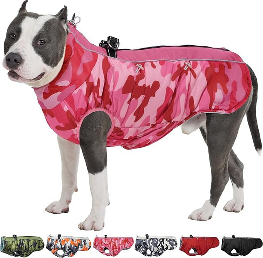 Dog Coat Winter Warm Dog Jackets for Large Dogs Reflective Snowsuit with Harness Fleece Dogs Snow Jacket Waterproof Pet Clothes for Cold Weather