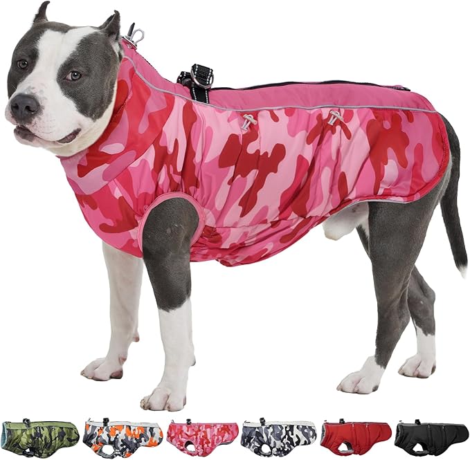 Dog Coat Winter Warm Dog Jackets for Medium Dogs Reflective Snowsuit with Harness Fleece Dogs Snow Jacket Vest Waterproof Pet Clothes for Cold Weather