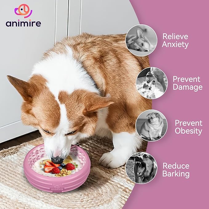 Dog Lick Bowl, Animire Freeze Lick Mat for Dogs, Non-Slip Slow Feeder Licking Bowl Enrichment Treat for Distraction Anxiety Relief, Food Grade Silicone, Dishwasher Safe(Pastel Purple,L)