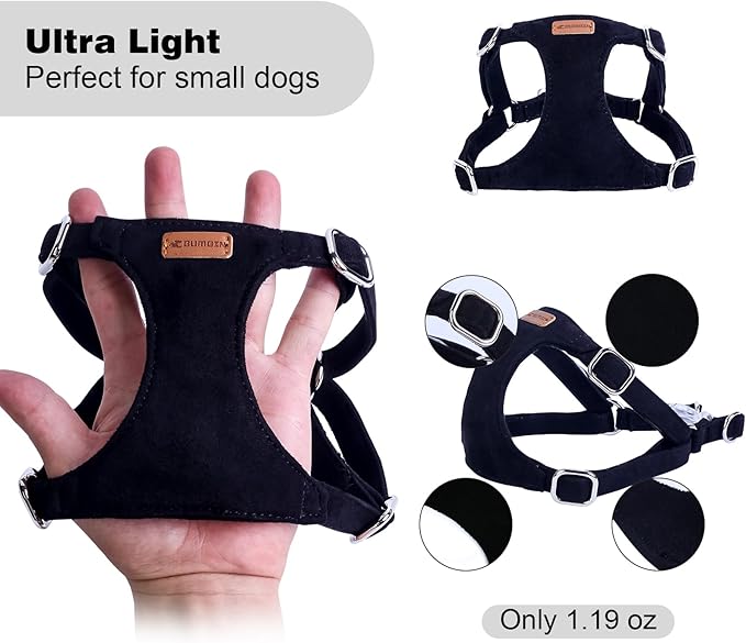 Dog Harness and Leash Set, XXS No Pull Adjustable Puppy Harness with Multifunction Pink Dog Leash and Dog Collar, Soft No Choke Escape Proof Pet Harness Vest for Small Dogs and Cats (Black, S)