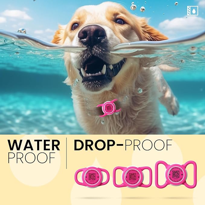 2 Pack Waterproof AirTag Dog Collar Holder for Apple Tracker QR Code Case Rose Red&Blue