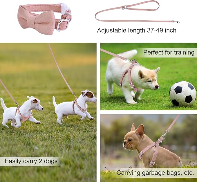 Dog Harness and Leash Set, XXS No Pull Adjustable Puppy Harness with Multifunction Pink Dog Leash and Dog Collar, Soft No Choke Escape Proof Pet Harness Vest for Small Dogs and Cats (Pink, XXS)