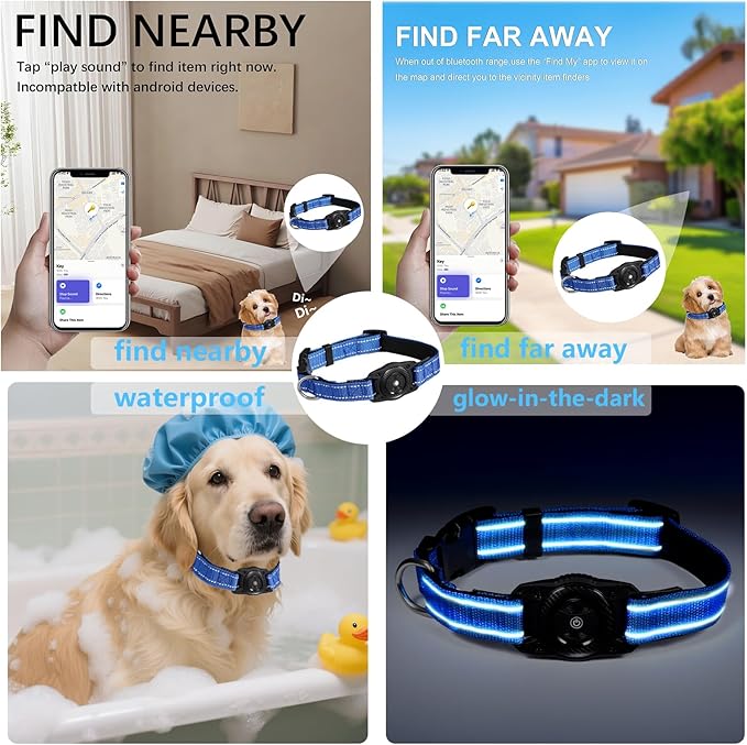 Tracking Collar for Dogs Waterproof Adjustable Air Tag Dog Collar Holder, Comfortable Dog Collars for Small Medium Large Dogs (Blue, S)