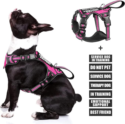 WINSEE Service Dog Vest No Pull Dog Harness with 7 Dog Patches, Reflective Pet Harness with Durable Soft Padded Handle for Puppies, Small, Medium, Large, and Extra-Large Dogs