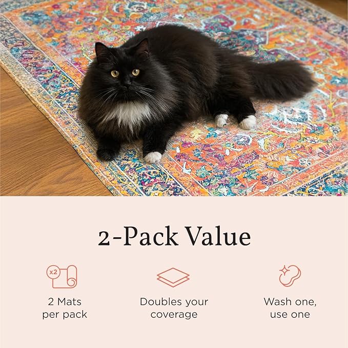 Lovewag Cat Litter Mat 2 Pack - Large 36x48 Machine Washable Easy Clean Non-Slip Waterproof Trapping Mats for Cats - Mystic Fuchsia