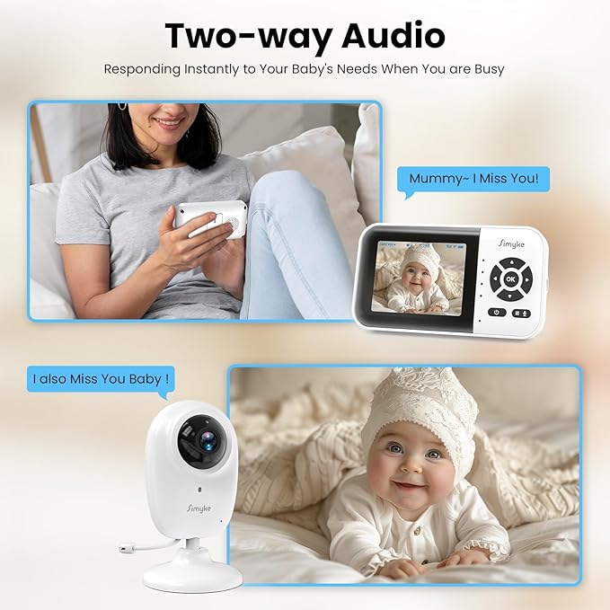 Smart Baby Monitor with 2 Cameras and Audio,App,Long Range,Night Vision,Temperature Sensor,2 Way Talk, Feeding Clock and lullabies,Home Use