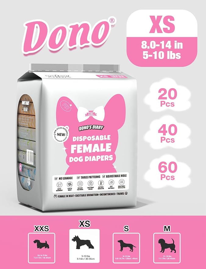 Dono Disposable Dog Diapers Female with Wetness Indicator, Disposable Doggie Diapers for Female Dogs in Heat, Super Absorbent Puppy and Kitten Doggie Diapers Female for Small Medium Large Dogs