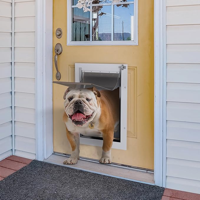 Baboni 3-Flaps Pet Door for Interior and Exterior Doors, Steel Frame and Telescoping Tunnel, Strong and Durable Dog Door (Pets Up to 100 Lb) -Large