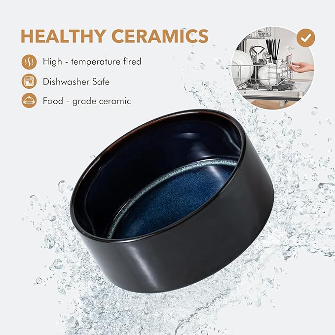 Ceramic 5.1inch Set of 2 Dog and Cat Bowls for Puppy, Kitty, Cats, 2pcs Anti-Slip Food and Water Pet Feeder(2 Bowls, Starry Sky)