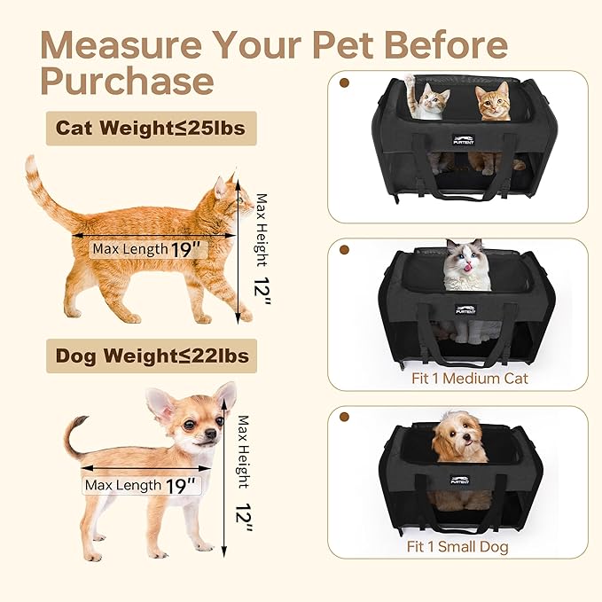 Pet Carrier for Large Cats 25 lbs, Mesh Pets Travel Carriers for Puppy Two Small Cats Rabbits with Shoulder Strap & Removable Mat, Portable Collapsible Puppy Crate Indoor and Outdoor, Black