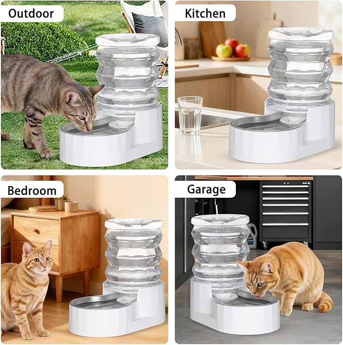 RIZZARI Dog Water Bowl Dispenser: 5L Large Automatic Stainless Steel Gravity Feeder with Specialized Brush and Triple Filter - for Cats with Joint Spine Pain - for Kitchen Bedroom