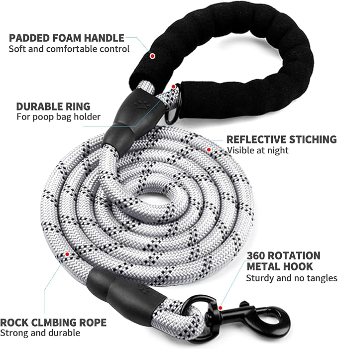 COOYOO Dog Leash 5/6 FT with Comfortable Padded Handle and Highly Reflective Threads for Small Medium and Large Dogs