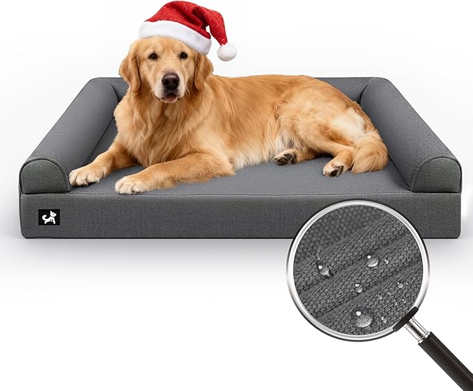 Sytopia 42in Chew Proof Dog Beds for Large Sized Dogs, Waterproof Egg Crate Foam XL Orthopedic Pet Bed with Removable Washable Cover, Non-Slip Bottom, Supports up to 100 lbs for Senior Pet, Dark Gray