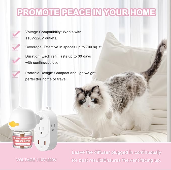 Cat Calming Diffuser, pheromone Diffuser Calming for Cats, Effectively relieves Stress, Calming Diffuser for Cats, Reduces The Fight Against Spraying and Scratches