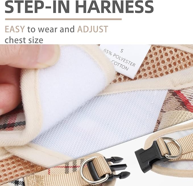 PUPTECK Adjustable Dog Harness Collar and Leash Set Step in No Pull Pet Harness for Small Medium Dogs Puppy and Cats Outdoor Walking Running, Soft Mesh Padded Reflective Vest Harnesses, Khaki L