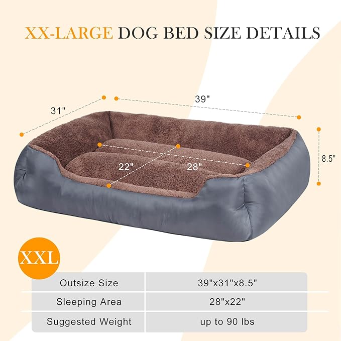 Dog Beds Large Sized Dog - Extra Thick Supportive Large Dogs Bed with Nonskid Bottom, L Plus Comfort Pet Bed Sofa with Soft Plush Sherpa