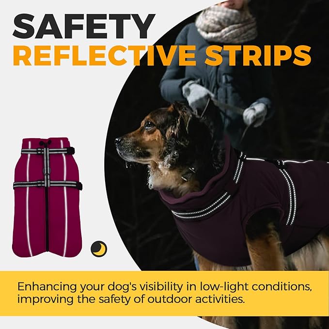 Lelepet Warm Dog Winter Coat Waterproof Dog Jacket with Harness Built in, Reflective Windproof Fleece Jacket, Dogs Coats for Medium Dogs, Thermal Turtleneck Pet Snowsuit for Outdoor, Schnauzer, Pink M