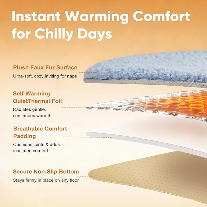 Self Warming Cat Bed Mat with Soft U-Shaped Pillow– Thickened Calming Cat Bed for Kittens and Small Dogs – Portable Washable Cats Warming Pad for Indoor or Travel Use,Blue