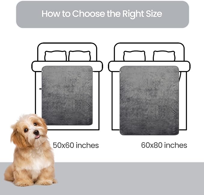 Waterproof Dog Blanket for Couch,Pee Proof Pet Blanket with 3-Layer Protection,Reversible Sherpa & Flannel Furniture Protector for Sofa Bed Car,Gifts for Cat Dog Lovers Christmas,50"x60",Grey