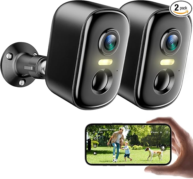 Security Cameras Wireless Outdoor, Battery Powered Camera for Home Security with AI Motion Detection, 2K Color Night Vision, 2-Way Talk, Waterproof, Siren Alarm, SD/Cloud Storage, 2.4G WiFi, 2 Pack