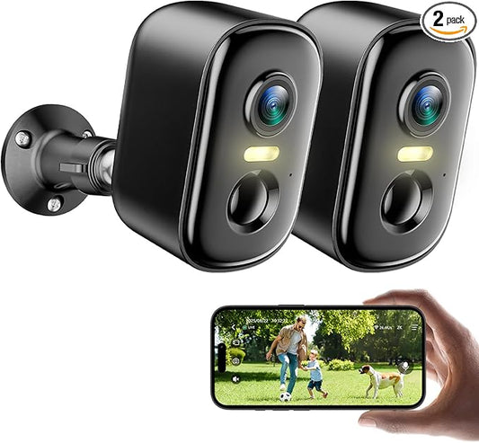 Security Cameras Wireless Outdoor, Battery Powered Camera for Home Security with AI Motion Detection, 2K Color Night Vision, 2-Way Talk, Waterproof, Siren Alarm, SD/Cloud Storage, 2.4G WiFi, 2 Pack