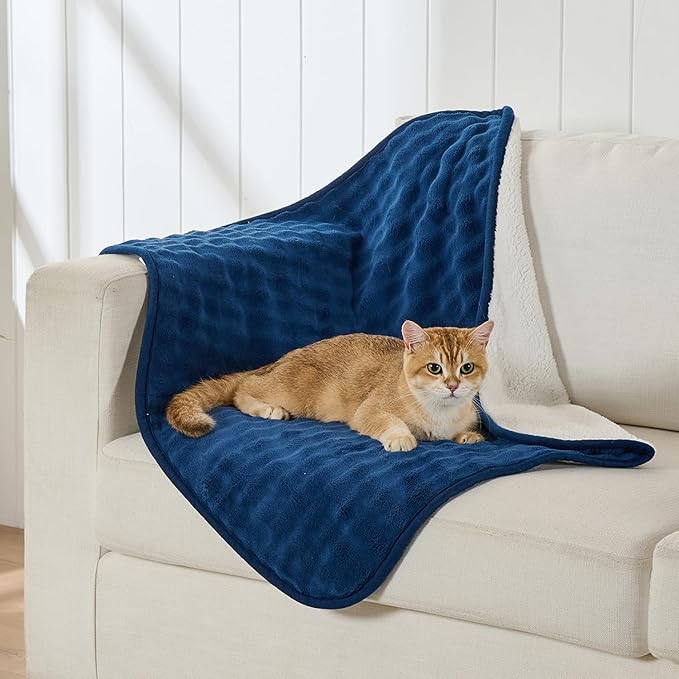 Waterproof Blanket for Bed Couch Sofa Car, Soft Leakproof Dog Blanket with 3D Bubble Pattern, Reversible Water Proof Pet Blankets for Dogs Cats Puppies (30"x40", Navy Blue)